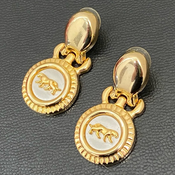 Unsigned Vintage 80’s Gold-tone Panther Door Knocker Earrings 13.7g - Picture 5 of 12